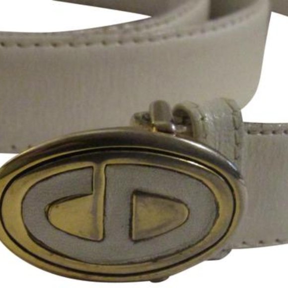 Dior White & Gold Leather CD Logo Buckle Belt - Picture 1 of 12
